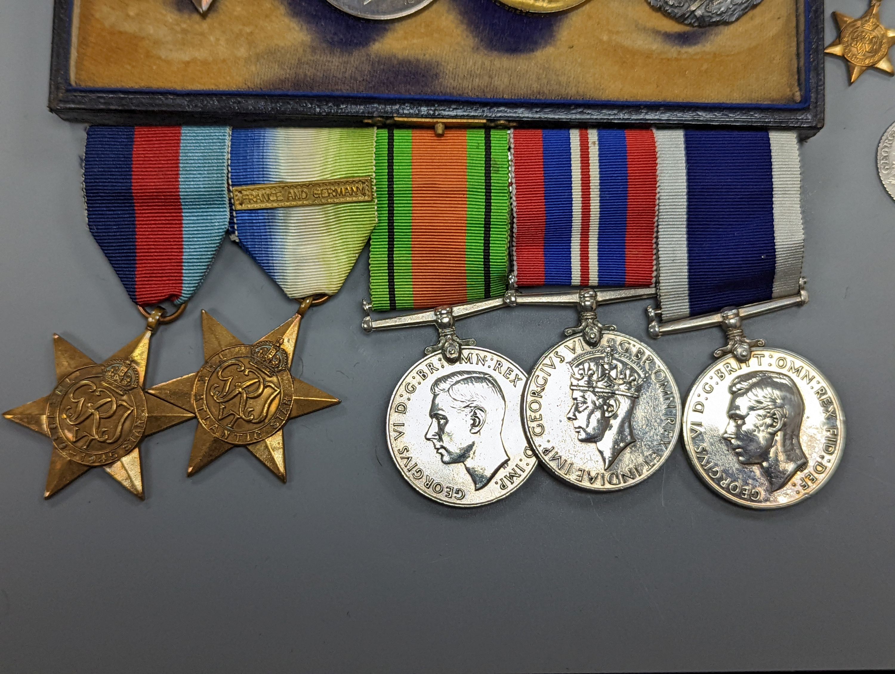 A WW1 group of four to MAJOR H. L. GREGORY R.A.M.C. and a WW2 Royal Navy group of five medals, including Royal Navy for long service and good conduct medal, unnamed, together with a 1787 shilling, good VF and another coi